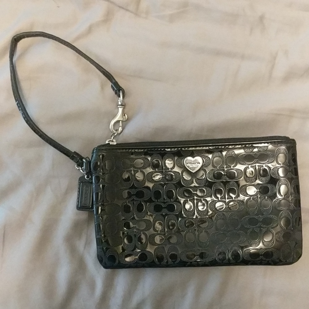 Black Coach Signature Wristlet Large